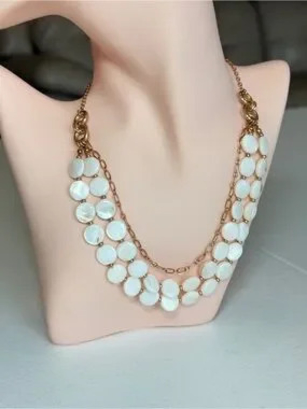 Gold Chain Necklace with White Mother-of-Pearl Discs